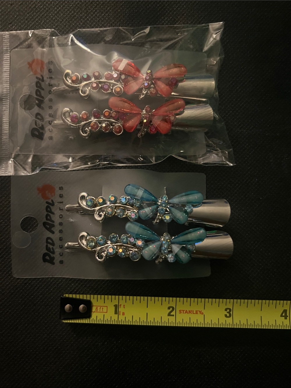 Dragonfly Crystal Hair Clips - Blue and Pink